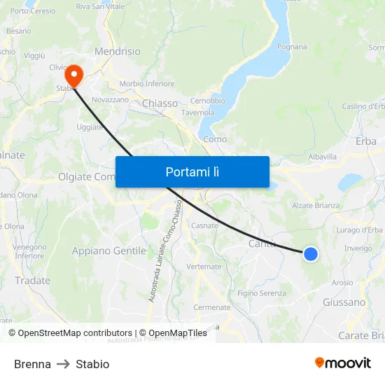 Brenna to Stabio map