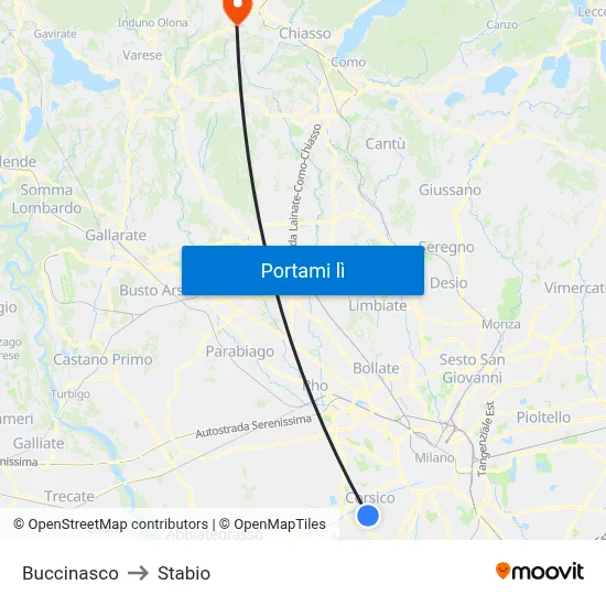 Buccinasco to Stabio map