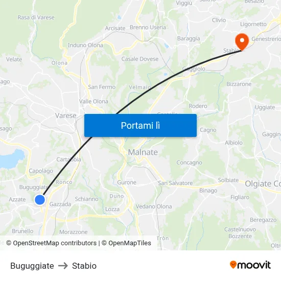 Buguggiate to Stabio map