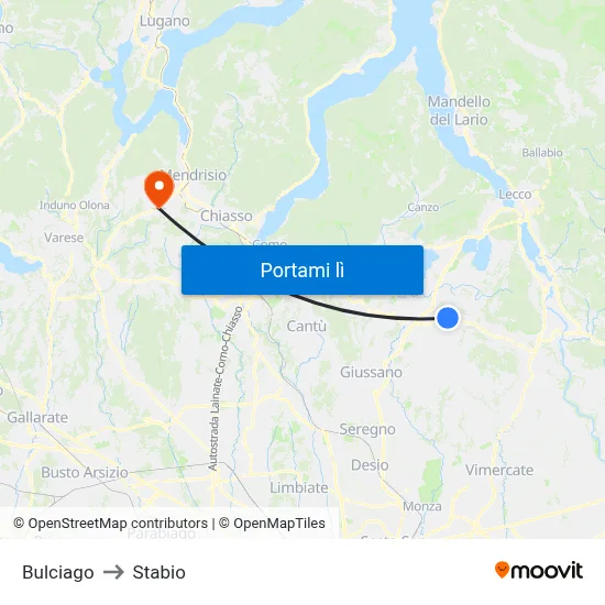 Bulciago to Stabio map