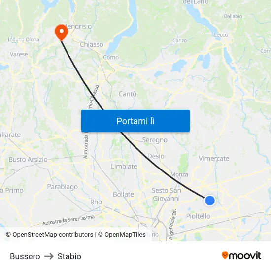 Bussero to Stabio map