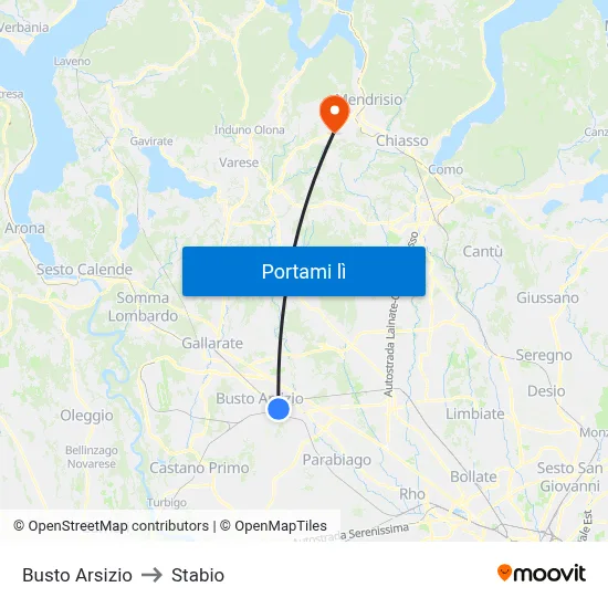 Busto Arsizio to Stabio map