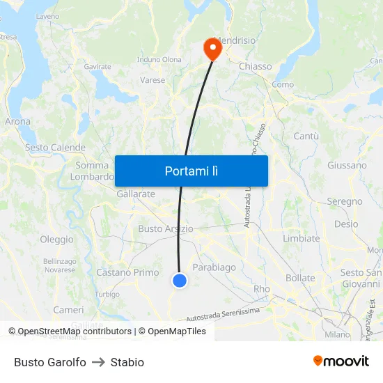 Busto Garolfo to Stabio map