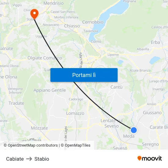 Cabiate to Stabio map