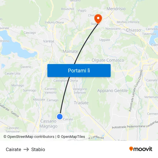 Cairate to Stabio map