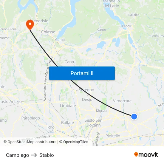Cambiago to Stabio map