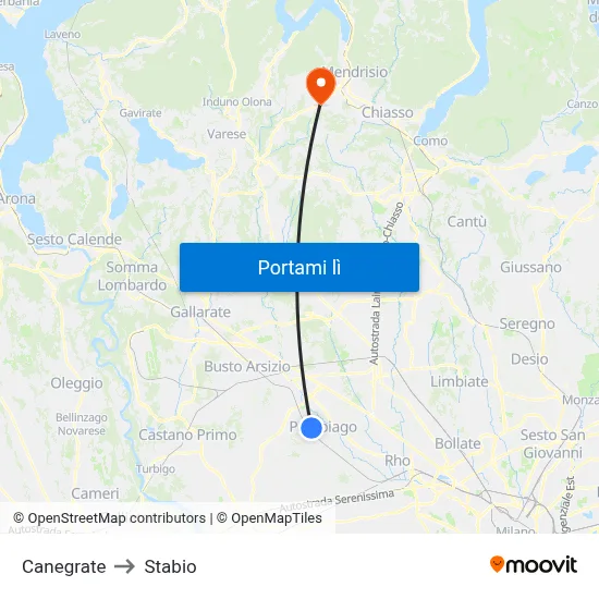 Canegrate to Stabio map