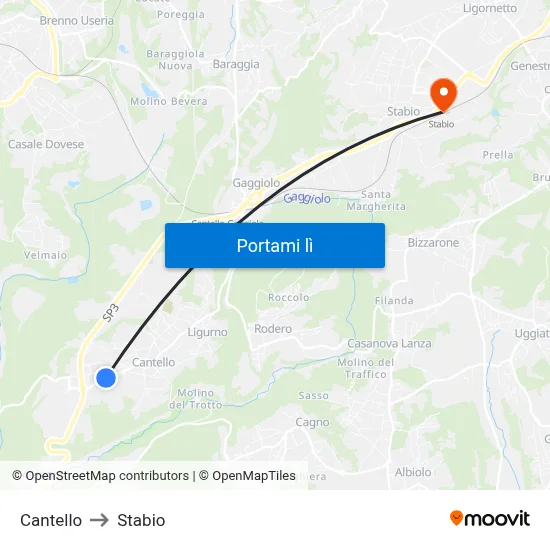 Cantello to Stabio map