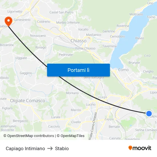 Capiago Intimiano to Stabio map