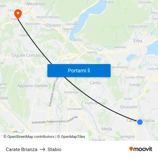 Carate Brianza to Stabio map