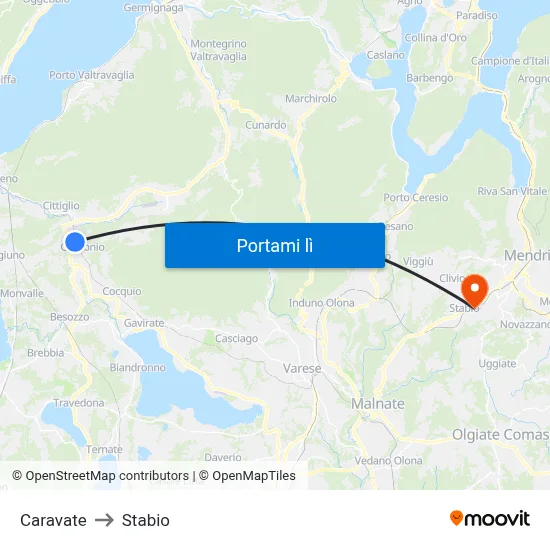 Caravate to Stabio map