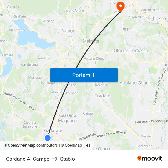 Cardano Al Campo to Stabio map