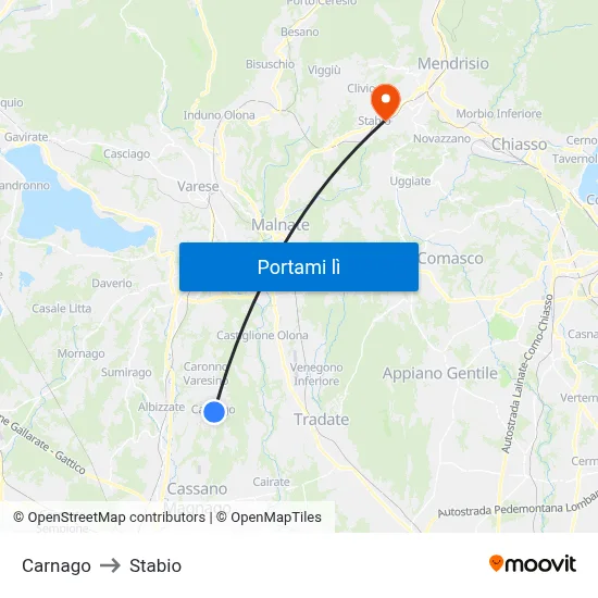 Carnago to Stabio map