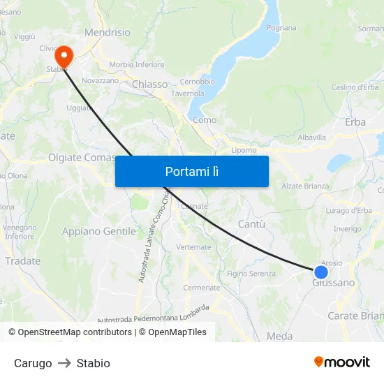 Carugo to Stabio map