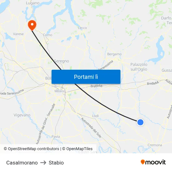 Casalmorano to Stabio map