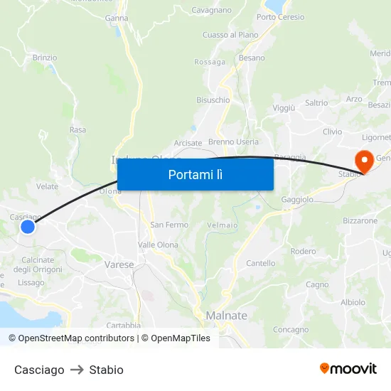 Casciago to Stabio map