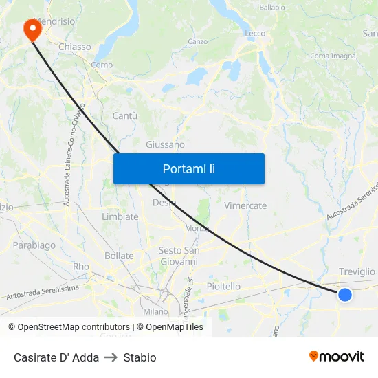 Casirate D' Adda to Stabio map