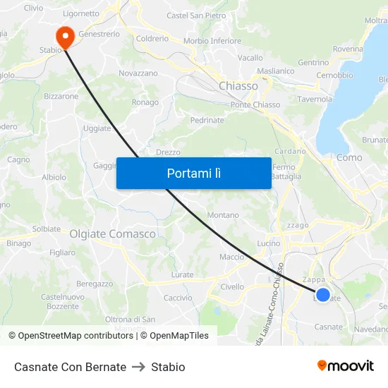 Casnate Con Bernate to Stabio map