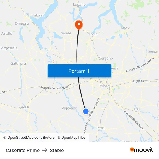 Casorate Primo to Stabio map