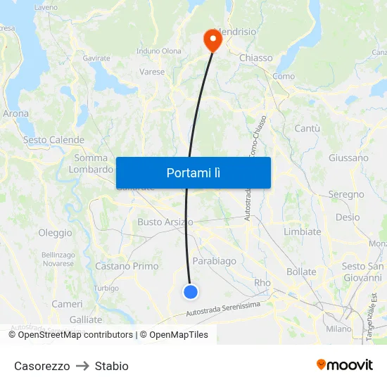 Casorezzo to Stabio map