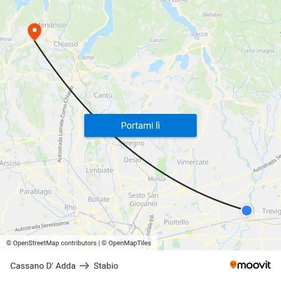 Cassano D' Adda to Stabio map