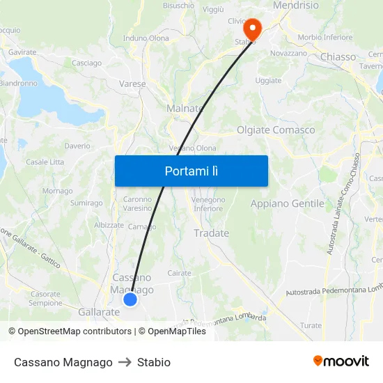Cassano Magnago to Stabio map
