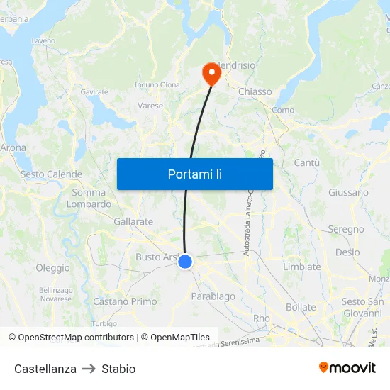 Castellanza to Stabio map