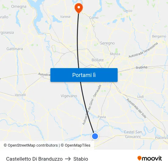 Castelletto Di Branduzzo to Stabio map