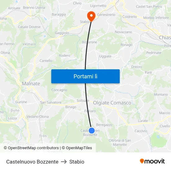 Castelnuovo Bozzente to Stabio map