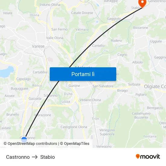 Castronno to Stabio map