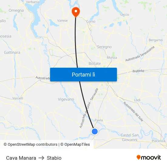 Cava Manara to Stabio map