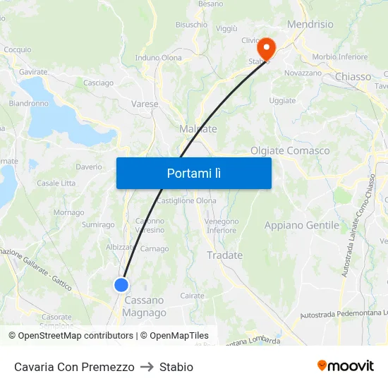 Cavaria Con Premezzo to Stabio map