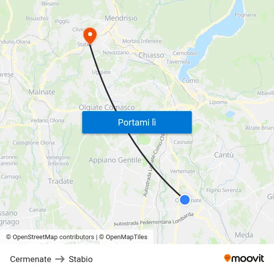 Cermenate to Stabio map