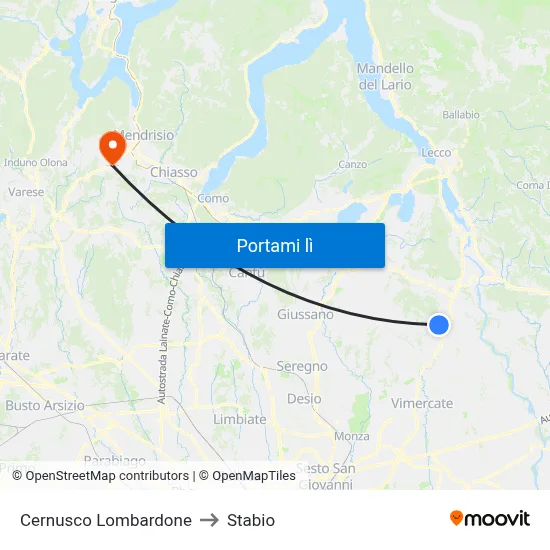 Cernusco Lombardone to Stabio map