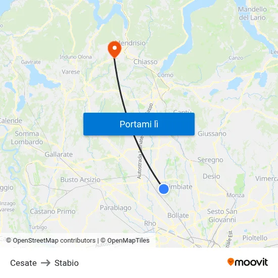 Cesate to Stabio map