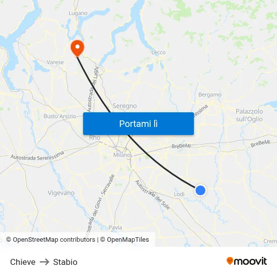Chieve to Stabio map