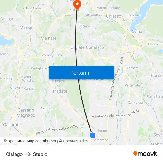 Cislago to Stabio map