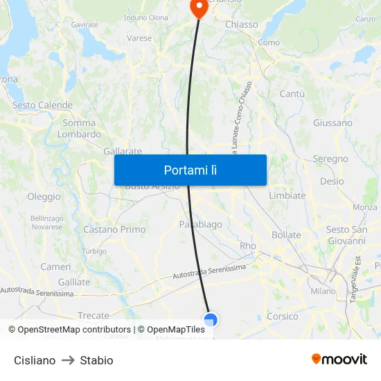 Cisliano to Stabio map