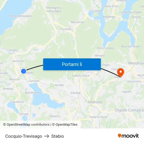 Cocquio-Trevisago to Stabio map
