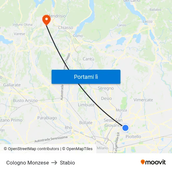 Cologno Monzese to Stabio map