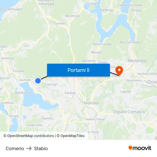 Comerio to Stabio map