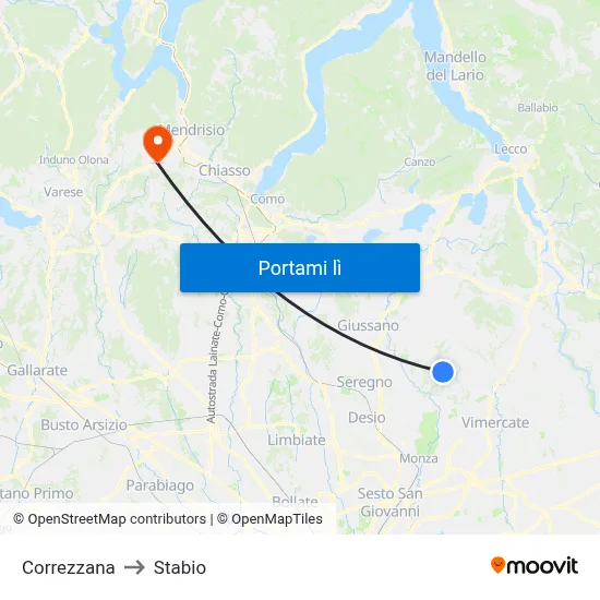 Correzzana to Stabio map