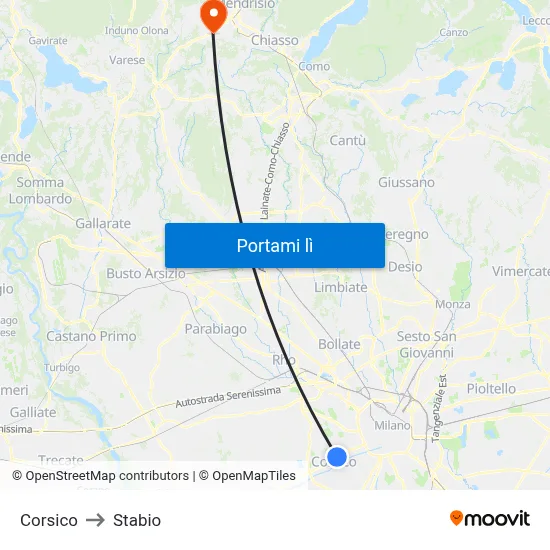 Corsico to Stabio map