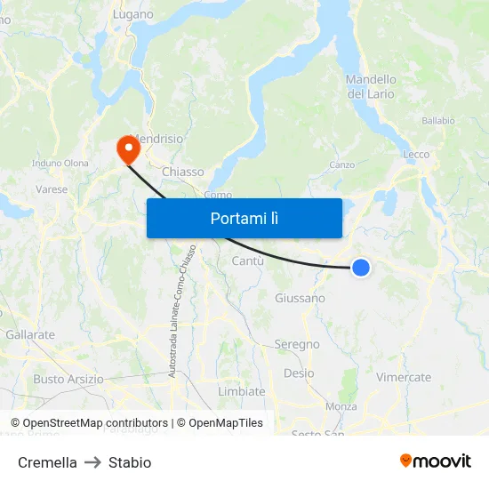 Cremella to Stabio map
