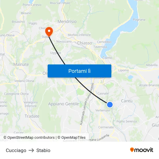 Cucciago to Stabio map