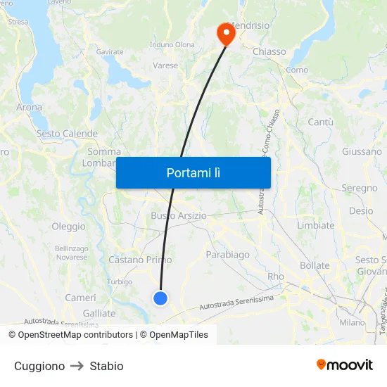 Cuggiono to Stabio map