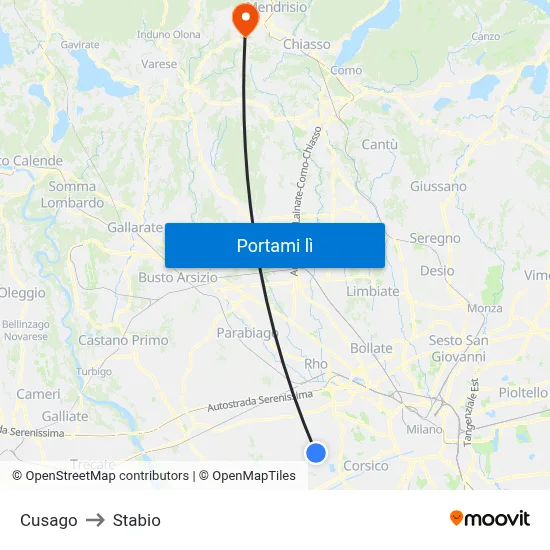 Cusago to Stabio map
