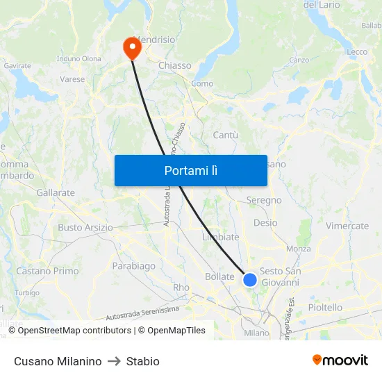 Cusano Milanino to Stabio map