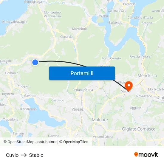 Cuvio to Stabio map