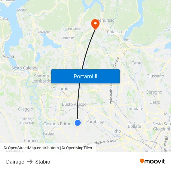 Dairago to Stabio map